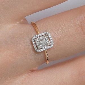 Baguette Diamond Ring, 14K Solid Gold Baguette Diamond Ring, Stacking Baguette Diamond Ring 14K Gold, Bridal Jewelery, Gift For Her
