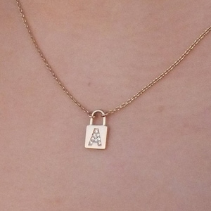 Personalisierte Buchstaben Diamant Halskette, 18K Rosegold Vorhängeschloss Halskette, Diamant Initial Halskette, Benutzerdefinierte Halskette, personalisiertes Geschenk