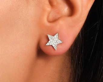 14k Gold Diamond Star Stud Earrings: Dainty Fine Jewelry