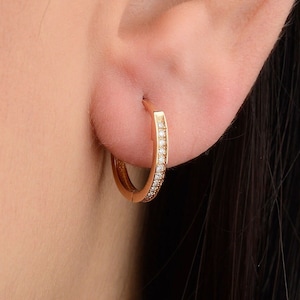 Huggie Hoop Earrings, Small Hoop Earrings, Gold Huggie Earrings, Thin Gold Hoops, Diamond Huggies, 21st Birthday Gift
