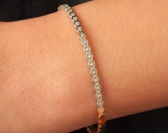 Gold Bangle Bracelet 14K / Gold Honeycomb Bracelet / Diamond Bracelet 14K / Bridal Jewelry / Wedding Gifts