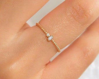 Diamond Petite Ring, Dainty Diamond Ring, Rose Gold Stackable Ring, Minimal Stacking Rings