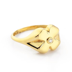 14K Gold Four Leaf Clover Diamond Ring: Lucky Pinky Ring