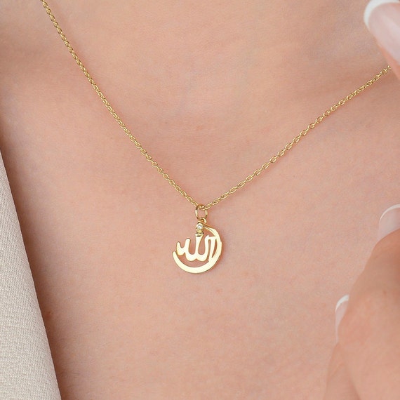 14K Gold Allah Necklace With Diamond 