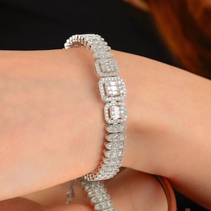 Massives Gold Armband / Gold Manschette Armband / Baguette Armband / 14K Gold Armreif / Brautschmuck / Geschenk für Frau