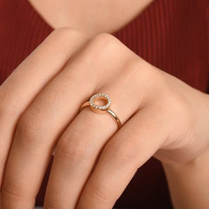 Open Circle Diamond 14K Gold Ring, Dainty Minimalist Open Circle Diamond Ring, Open Circle Diamond Ring, Dainty Diamond Ring, Gift For Her image 3