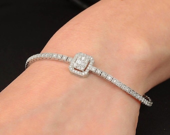 18 kt gouden diamanten tennisarmband: stokbrood en rond geslepen