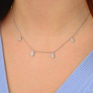 14K Solid Gold Diamond Station Necklace: Bridal Jewelry