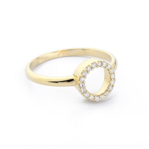 Open Circle Diamond 14K Gold Ring, Dainty Minimalist Open Circle Diamond Ring, Open Circle Diamond Ring, Dainty Diamond Ring, Gift For Her image 4