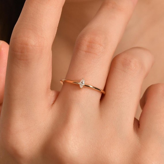 Marquise Ring, Simple Promise Ring, Dainty Wedding Band, Thin Gold