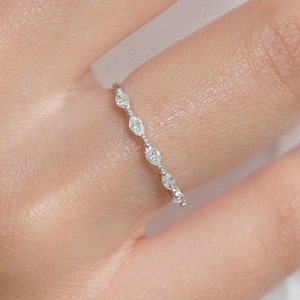 Marquise Diamond Ring, Half Eternity Band, Dainty Promise Ring, Diamond Cluster Ring, Real Gold Ring, Thin Ring