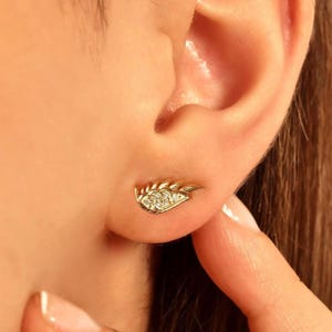Pendientes de alas de ángel en oro de 14 quilates: pendientes de diamantes con forma de ojo