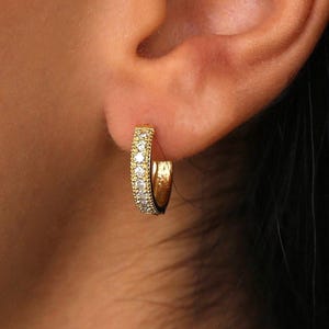 14K Gold Diamond Huggie Hoop Earrings: Beaded Vintage Style