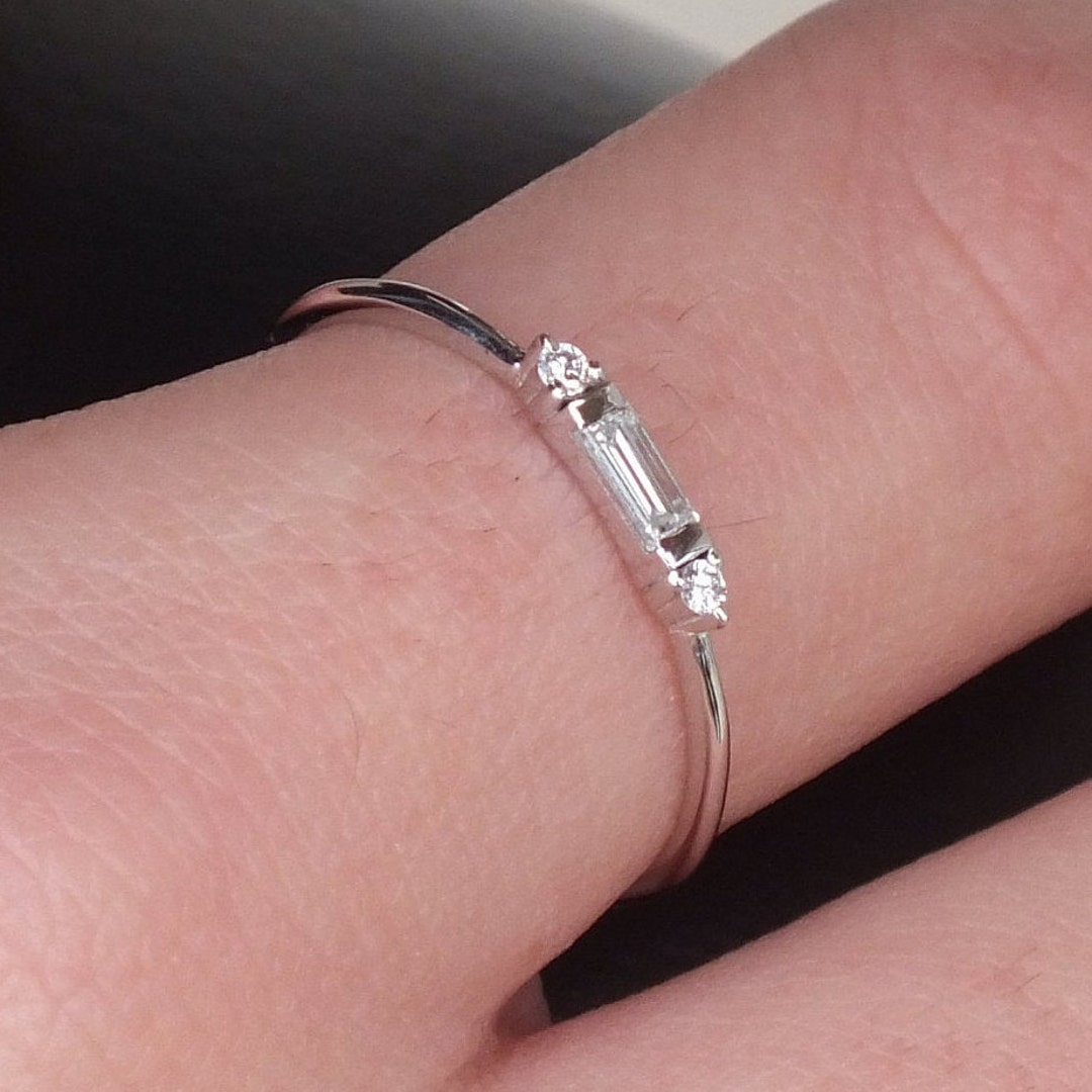 Dainty Simple Baguette Diamond Stacking Gold Ring, Simple Diamond Ring