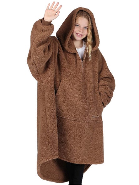 The Comfy 1/4-Zip Sherpa Teddy Bear Wearable Blanket 