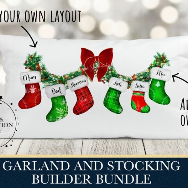 Christmas Garland Stocking Family Clip Art/ For Sublimation & Print/ PNG