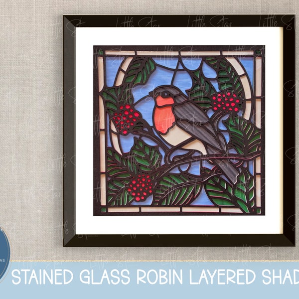 Stained Glass Robin Layered Shadow Box- For Cutting/ SVG, eps, dxf, pdf, png Stained Glass Robin Layered Shadow Box- For Cutting/ SVG, eps, dxf, pdf, png