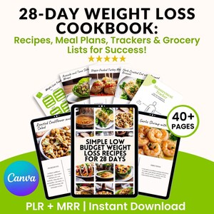 28-Tage Abnehm-Speisenplan Rezept Kochbuch mit Einkaufsliste und Mess-Tracker mit MasterWiederverkäuferrechten, Printable Gesund