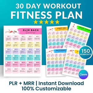 30-Day Workout Challenge Bundle | Chest, Belly, Thigh, Full Body & Back Exercises | Instant Download Printable Fitness Calendar PDF