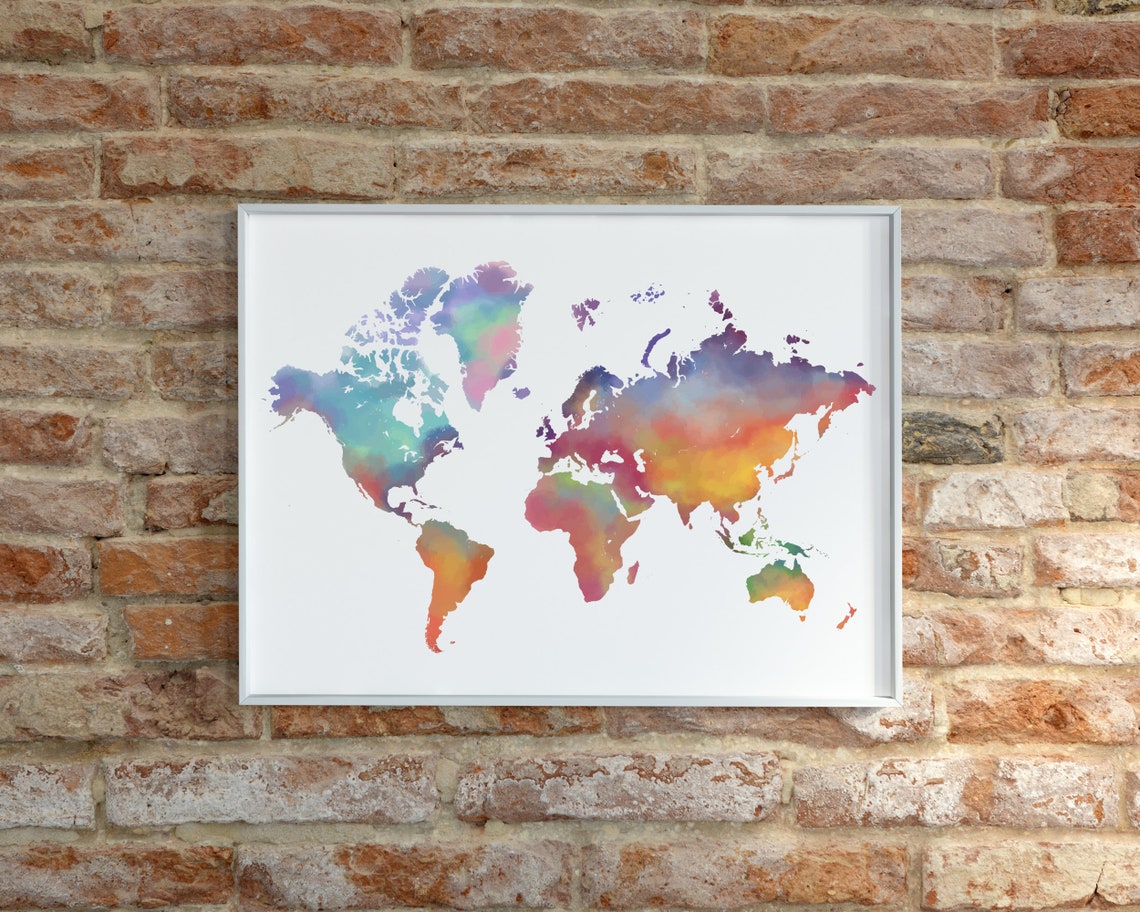 World map wall art digital download printable wall art Etsy