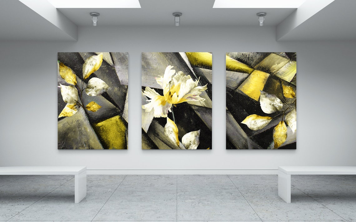 White flowers Abstract Modern Canvas Wall Art Print Etsy