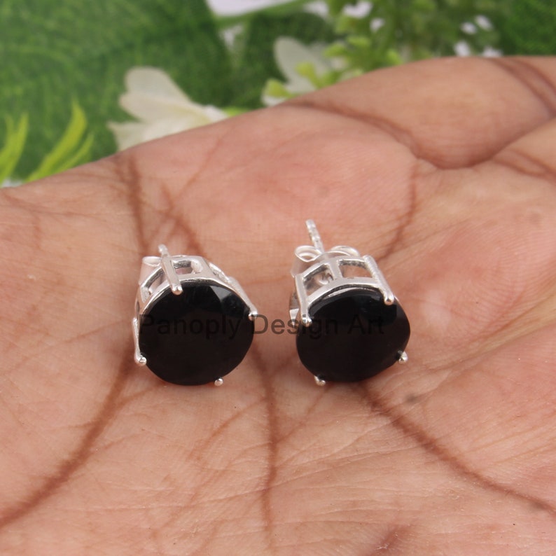 Marked Solid Sterling Silver 10mm Round Black Onyx Stud Earrings