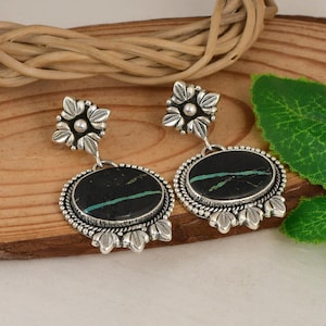 Handmade Blackjack Turquoise Earrings, One of a Kind Gemstone Dangle Earrings, Boho Western Jewelry, Gift for Her, Boho Collection