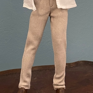 PDF digital Pattern for sewing straight trousers pants for 12” 1 to 6 scale male fashion dolls or figures of similar sizes.