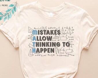 Funny Math Teacher Shirt For Women – 'Mistakes Allow Thinking To Happen' V-Neck Graphic Tee, Geometry Lover Top