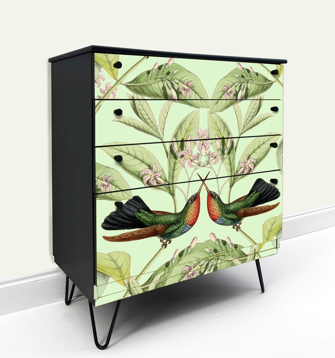Painted Black Vintage Chest of Drawer Retro Bird Design Vintage Blossom — free download