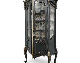 Louis XV Display Cabinet, Hand-Painted Grey French China Cabinet