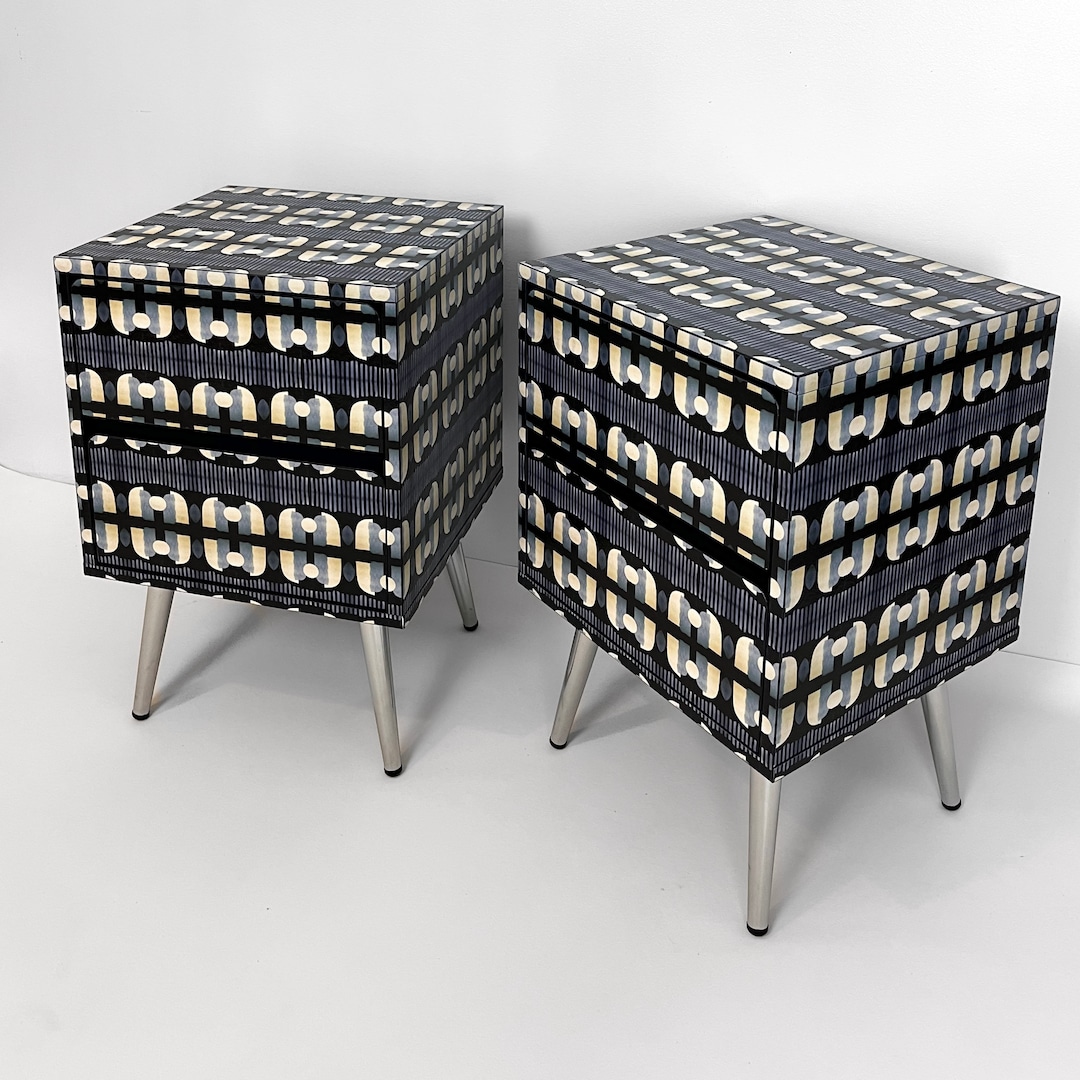 Hand-painted Bedside Cabinet: Abstract Blue Pattern Nightstand - Etsy