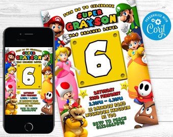 Super Mario Bros Geburtstagseinladung, Super Mario Bros Film Geburtstagseinladung, bearbeitbare Einladung, sofortiger Download, Gaming-Party