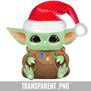 Baby Yoda Clip Art, transparante png, baby yoda Kerst kerstmuts rendier vakantie lichtjes, schattige alien, ambacht, mandalorian, hou van je ik doe