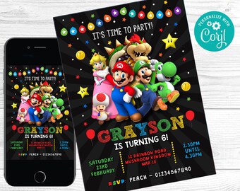 Super Mario Bros Geburtstagseinladung, Super Mario Bros Film Geburtstagseinladung, bearbeitbare Einladung, sofortiger Download, Gaming-Party