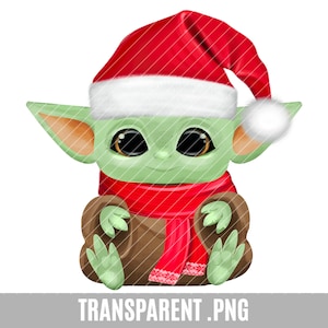 Baby Yoda Clip Art, png transparente, bebé yoda Navidad sombrero de Santa refino luces navideñas, lindo alienígena, artesanía, mandaloriano, te amo yo hago