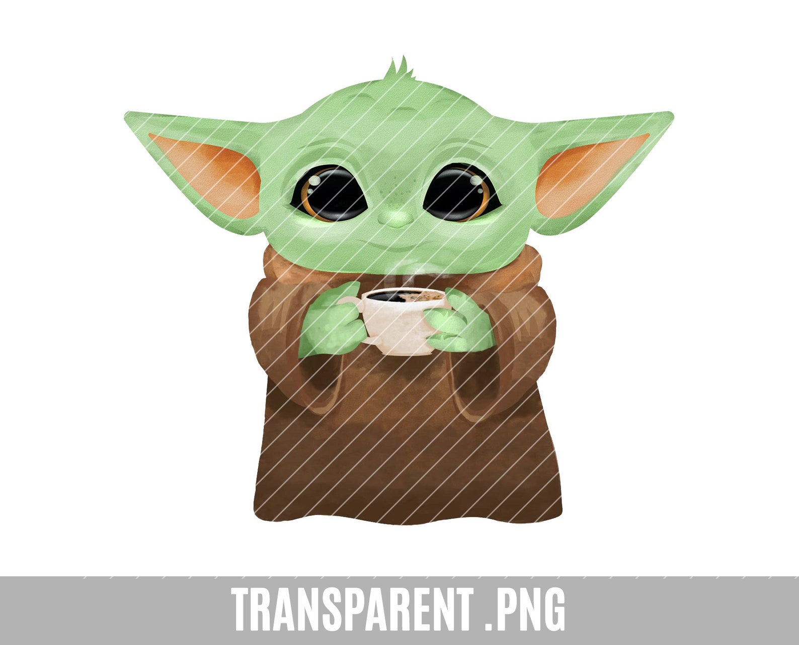 Baby Yoda Coffee Clip Art Transparent Png Baby Yoda Cute | Etsy UK