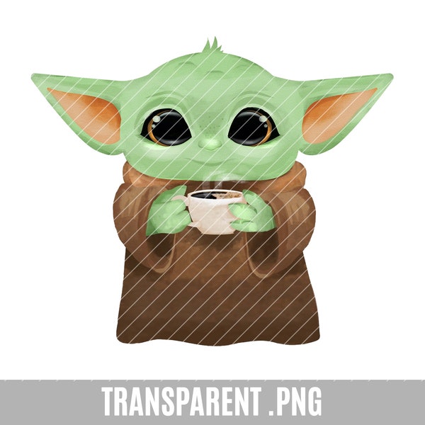 Baby Yoda coffee Clip Art, transparent png, baby yoda, cute alien, skippy sip,  craft project,  mandalorian, love you I do