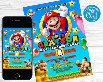 Super Mario Bros Geburtstagseinladung, Super Mario Bros Film Geburtstagseinladung, bearbeitbare Einladung, sofortiger Download, Gaming-Party