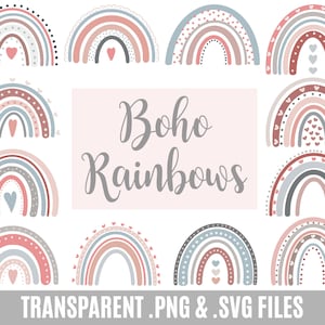 Boho Rainbow clipart - rainbow svg png - pastel rainbow clip art - rainbow party clipart  - Cute rainbow clip art - rainbow heart clip art