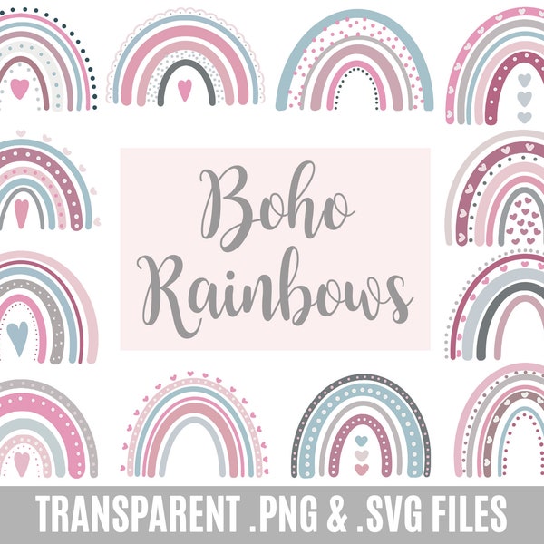 Boho Rainbow clipart - rainbow svg png - pastel rainbow clip art - rainbow party clipart  - Cute rainbow clip art - rainbow heart clip art
