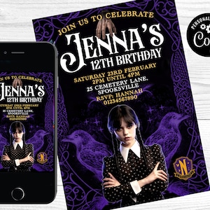 Personalised Wednesday Addams invitation, Wednesday Invite, Wednesday Addams Party, Addams Family,  editable invitation instant download