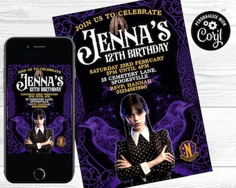 Personalised Wednesday Addams invitation, Wednesday Invite, Wednesday Addams Party, Addams Family,  editable invitation instant download