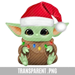 Baby Yoda Clip Art, png transparente, bebé yoda Navidad sombrero de Santa refino luces navideñas, lindo alienígena, artesanía, mandaloriano, te amo yo hago