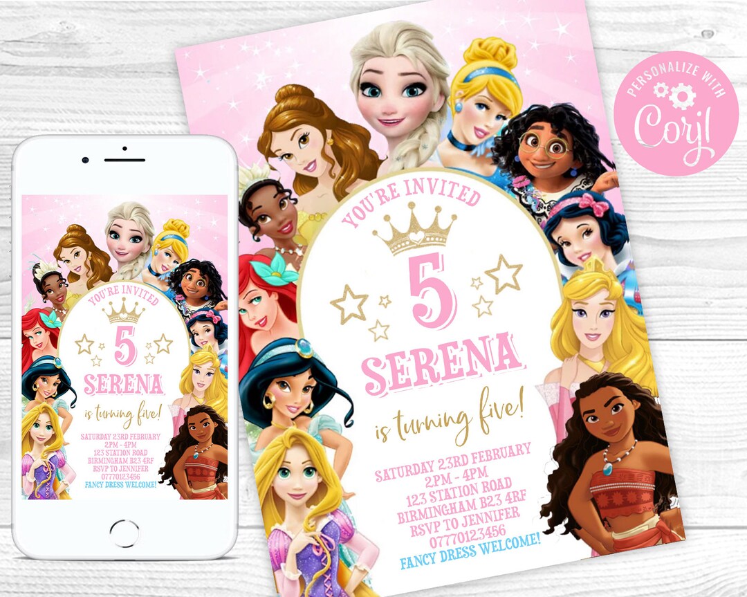 Princess Invitation Editable Princess Birthday Party Invite Digital ...