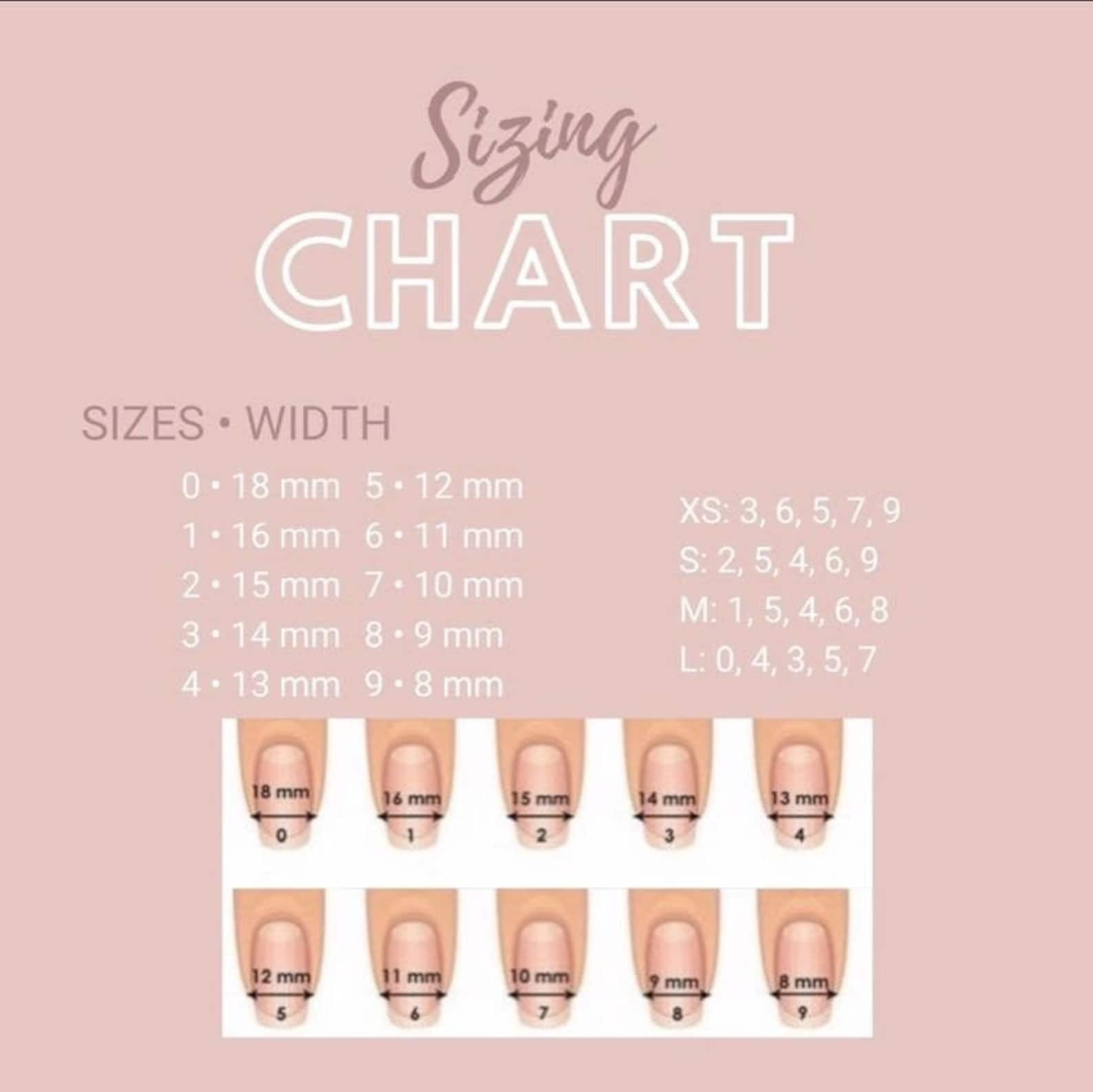 Standard Sizing Guide For Press Ons | Etsy