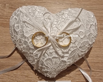 Coussin pour alliances en forme de cœur, blanc, également pour harnais pour chien, 14 x 17,5 cm