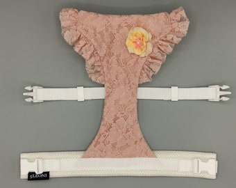 Robe de soirée élégante en dentelle pour chiens, rose poudré, pour mariages ou événements