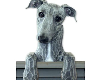 Wood Carved Greyhound Dog Door Topper, Greyhound Dog Gift, Greyhound Memorial Gift, Greyhound Figurine, Greyhound Wall Art