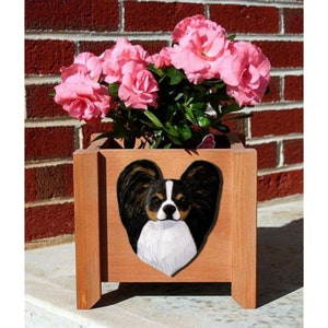 Handmade Papillion Dog Planter Box, Continental Toy Spaniel Dog Gifts, Outdoor Planter, Indoor Planter, Wood Planter, Flower Pot, Plant Pot